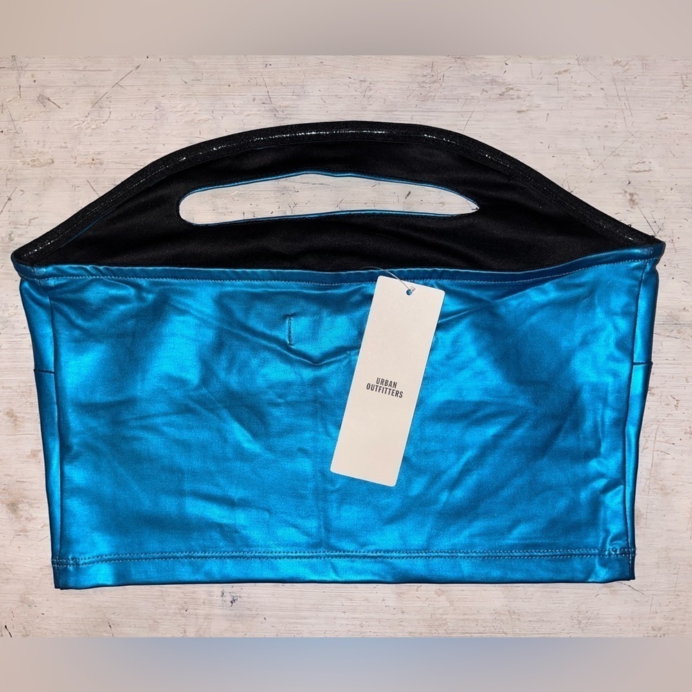 Urban Outfitters Blue Shiny Metallic Cutout Tube Top NWT | size Small - Picture 3 of 6